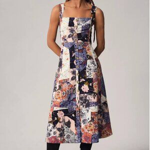 Anthropologie Patchwork Quilt Dress Square Neck Corduroy Sleeveless Midi Large